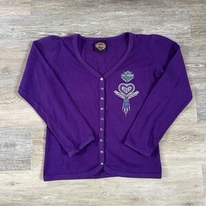 Vintage HARLEY DAVIDSON WOMEN’S SIZE L V-NECK SNAP DOWN LS BLOUSE TOP PURPLE.
